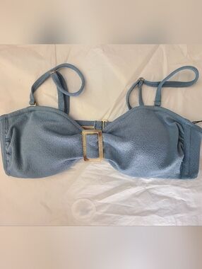 Women's Ring-Front Crepe Textured Bandeau Bikini Top Shade & Shore Blueberry L